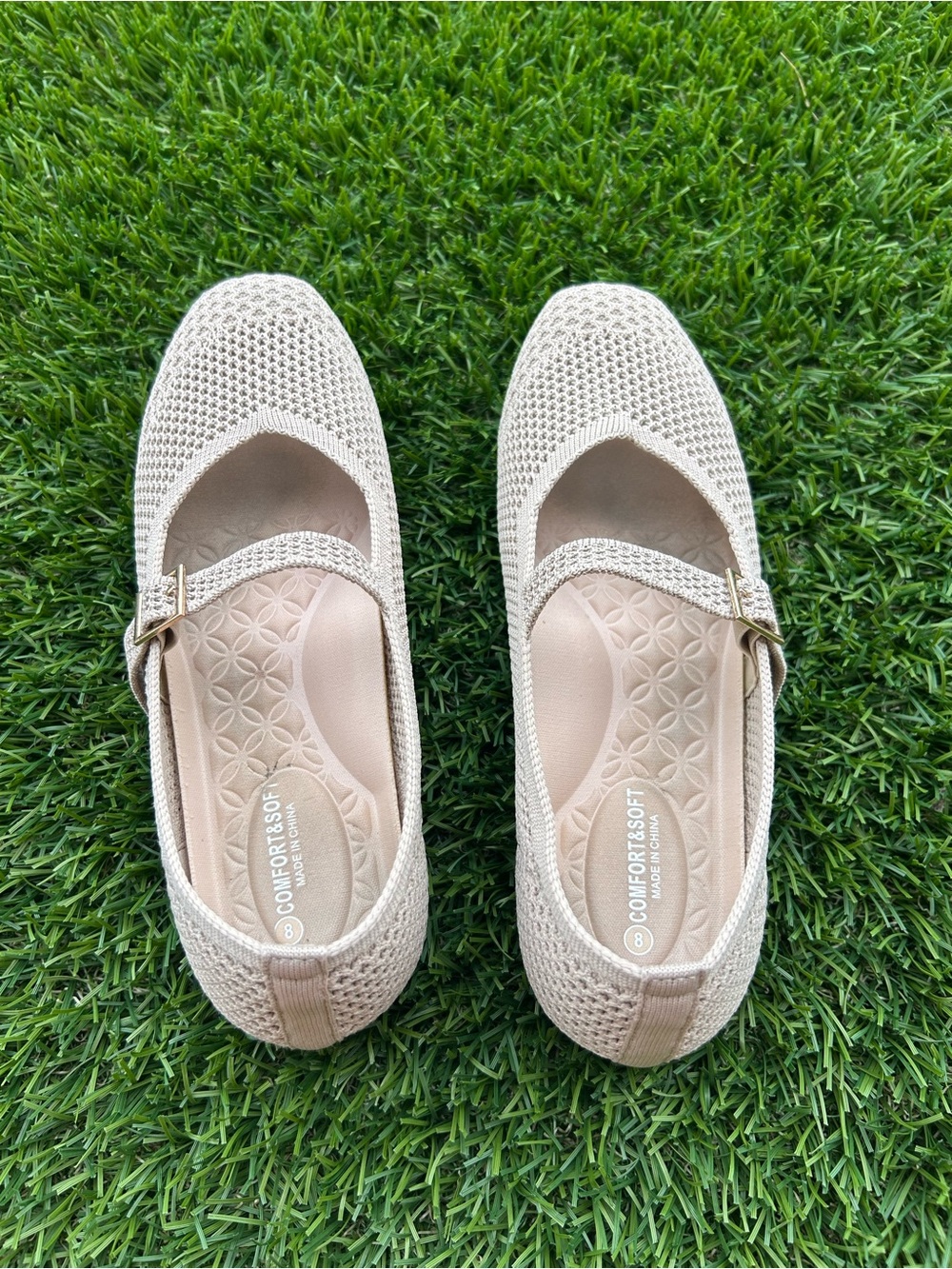 Frank Mully Comfort Soft Women’s Beige Knitted Mary Jane Flats size 8 - Picture 2 of 6